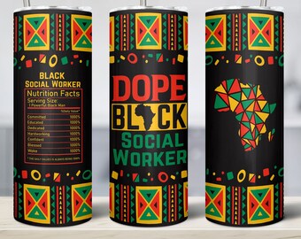 Black Man Social Worker 20oz Skinny Tumbler, Therapist png, For the culture,, Hbcu, Mental health, Melanin Therapy, Straight Tumbler Png