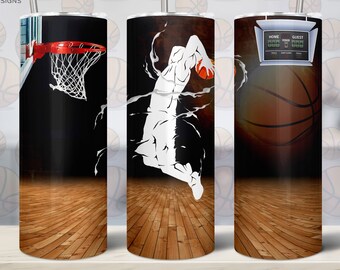 Flame Dunk Basketball 20oz Skinny Tumbler, Slam Dunk Sublimation Designs for Straight/Tapered, basketball court, PNG File, Digital Download