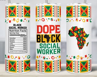 Black Social Worker 20oz Skinny Tumbler, Therapist png, For the culture,, Hbcu, Mental health, Melanin Therapy, Straight Tumbler Png, Taper