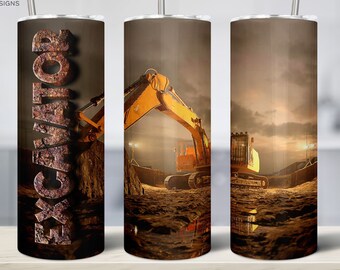 Cracked Excavator Tumbler wrap Png 20oz Skinny Tumbler Sublimation Design, Digger, Construction shovel Tumbler, backhoe, Digital download