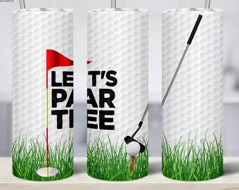 Realistic Seamless Golf Pattern 20oz Skinny golf tumbler, Let's Par Tee, golf tumbler png, Sublimation Designs Digital Download