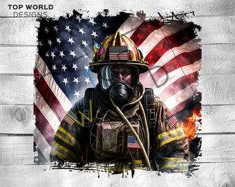 Pompiere patriottico Png Sublimation Design, Pompiere con bandiera americana, Pompiere Png, Pompiere USA Png, Pompiere Png Download