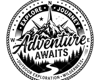 Adventure Awaits SVG, Mountain Compass Design, Outdoor Exploration (Digital Download)