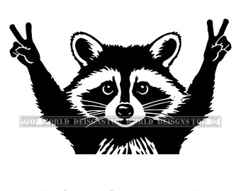 Raccoon peace Sign funny raccoon v sign Commercial cute racoon victoria cricut logo vinyl decals SVG PNG EPS Clipart Vector Cut Cutting File