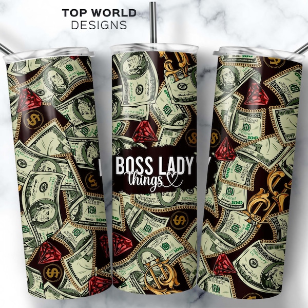 Boss Lady Things 20oz Skinny Tumbler Wrap, Small Business Owner, Self Empowering, Boss Babe, Motivation, Girl Boss, Mom Boss, Digital File