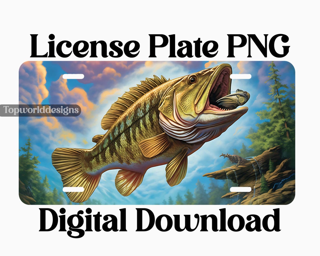Bass Fish License Plate PNG, Fishing Plate Sublimation Design, Vanity