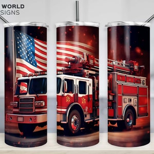 USA Fire Truck 20oz Tumbler Sublimation Design Diesel Trucker Tumbler Firefighter Tumbler Wrap Digital Download PNG