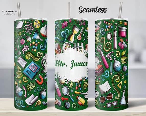 Science Teacher Tumbler, 20 oz Skinny Tumbler, Sublimation Tumbler Design, Teacher Tumbler Wrap PNG Instant Download Sublimation File