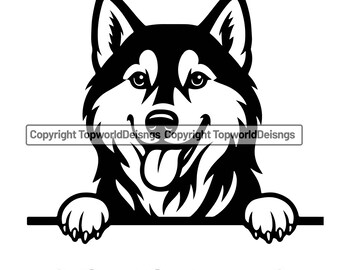 Siberian Husky Peeking Dog SVG PNG dxf eps - Cute Dog Face Digital Download for Pet Lovers, T-Shirts, Decals & Crafts