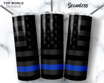 Blue Line Police Tumbler Warp, Flag 20oz Skinny Tumbler Sublimation Design, Flag Police Gift Tumbler Design, Download digitale PNG 300 DPI
