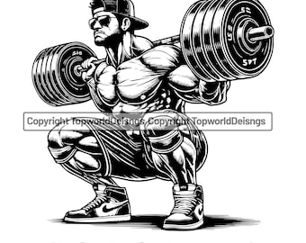 Bodybuilder Squat SVG: Gym Workout Fitness Art (Digital Download)