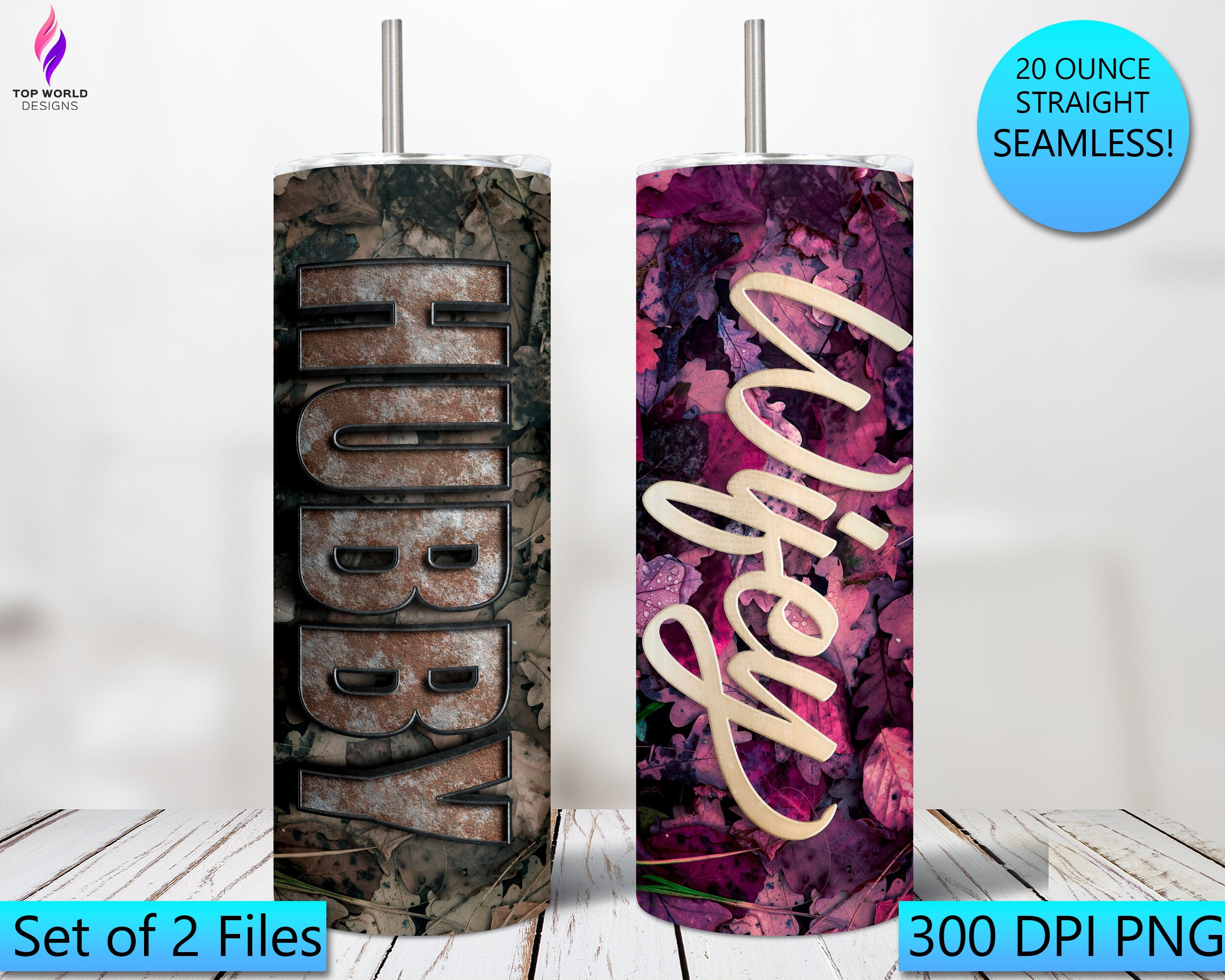 3D Hubby Wifey Autumn Leaves tumbler designs | 20oz Skinny Sublimation Tumbler | Digital Download | 300 DPI | Sublimation | Waterslide | PNG