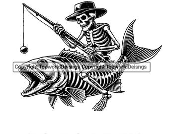 Rolig fiskareskelett SVG: Fiske Cricut-filer (digital nedladdning)
