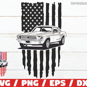 US Muscle Car svg, Classic Car svg, US Vintage Car, Retro Car svg, Muscle Car Clipart, Muscle Car Cutfile, Muscle Car png, Car png, USA Flag
