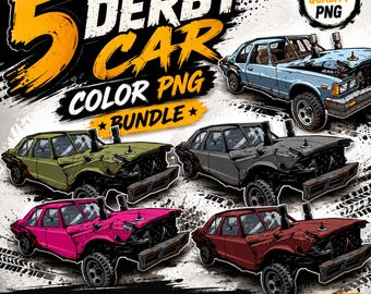 5 Demolition Derby Car PNG Bundle | Junk Cars Clipart | Color Derby Car PNG | Sublimation Design | Cricut, Sticker, T-Shirt, Commercial Use