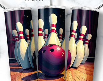 Diseño de sublimación de vaso delgado de 20 oz con bola de bolos y bolos vintage, plantilla de diseño de bolos Spectrum, png psicodélico, descarga digital