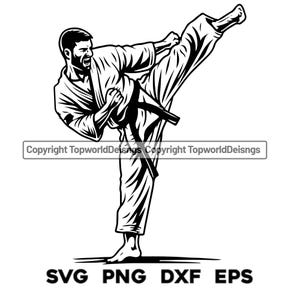 Dynamic Martial Arts High Kick SVG PNG dxf EPS - Karate Taekwondo Fighter Silhouette Digital Download for T-Shirts & Crafts