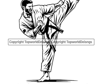 Martial Arts High Kick Silhouette: Karate Taekwondo SVG PNG EPS (Digital Download