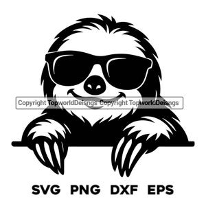 サングラスをかけたクールなナマケモノのピーカー SVG PNG dxf EPS - Tシャツ、デカール、マグカップ、クラフトプロジェクト用のかわいい動物のデジタルダウンロード