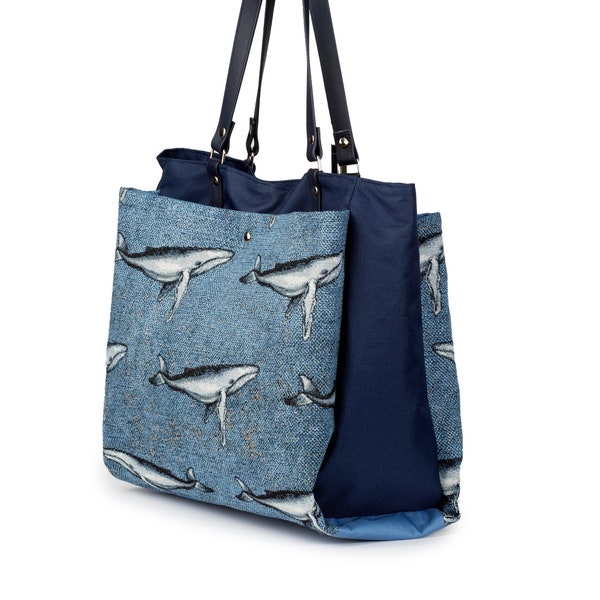 Large blue bag, weekend bag, beach bag, women's bag, shopper bag, computer bag