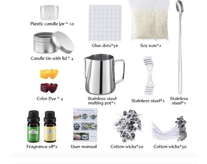 DIY Soy Candle Making Starter Kit with Easy Pour Pot, Fragrance Oils, Wax, Wicks, Tins, Dye Blocks & Instructions - Perfect for Beginners