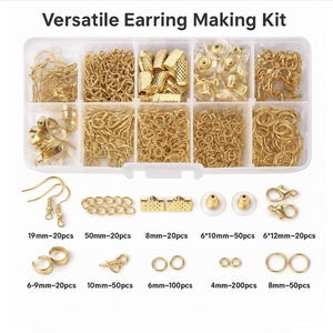 Versatile Earring Making Kit - Silver & Gold-Tone Hooks, Chain Links, Bars, Studs, and Hoops - Deluxe Jewelry Findings Set