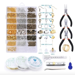 Jewelry Making Supplies Kit - Alloy Accessories, Copper Wire, Open Jump Rings, Earring Hooks & Tools for DIY Creations