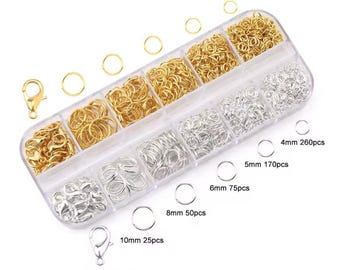 Open Jump Rings Kit  Clasps Set | Gold, Silver Jewelry Findings | Bracelet & Necklace Making Supplies | DIY Jewelry Kit