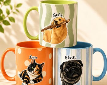 Custom Pet Mug, Personalized Dog Mug, Cat Mug, Pet Portrait Mug, Custom Coffee Mug, Gift for Pet Lovers | 15oz