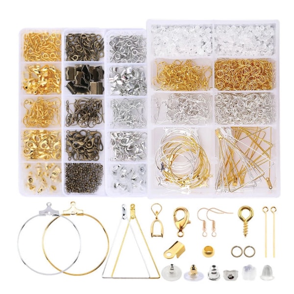 Set di accessori per gioielli, set di strumenti, kit per la creazione di gioielli, ganci per orecchini, fibbia a moschettone, anello di salto aperto, kit per la creazione di gioielli