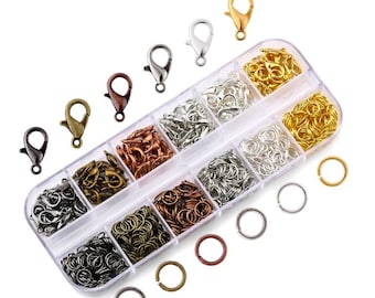 Jewelry Findings Set, Jewelry Making Kit, Lobster Clasps, Jump Rings, Gold Silver Plated Jewelry Findings Necklace Clasp Loop Clasp Kit