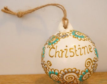 Hand painted personalised christmas bauble