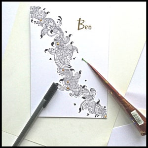 Cartão personalizado desenhado à mão em branco dentro - opção para enviar com mensagem dentro para o seu receptor