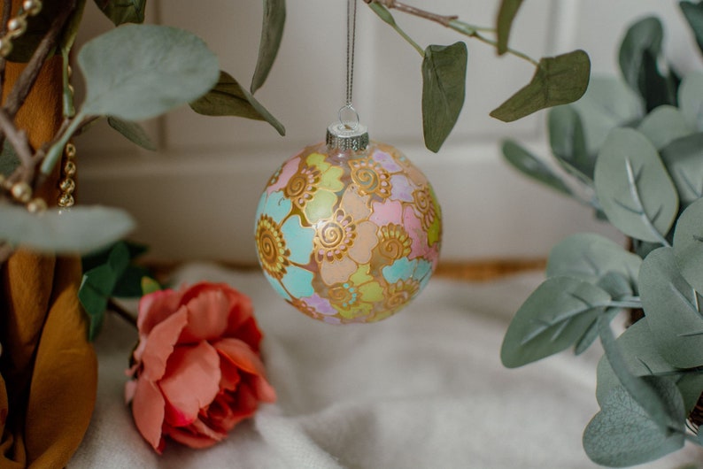 Spring Bauble Single Hand Painted Large Glass Spring Pastels Henna Bauble With Gift ...