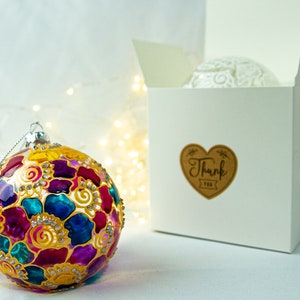 Stunning hand painted glass Christmas bauble henna design with gift box