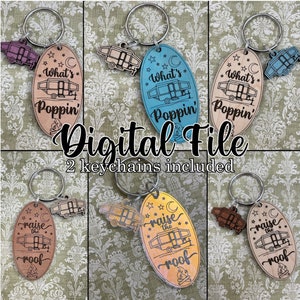 POP-UP CAMPER svg pdf dxf "What's Poppin' " "raise the roof" 2 keychain options & charms camping glowforge laser ready file digital download