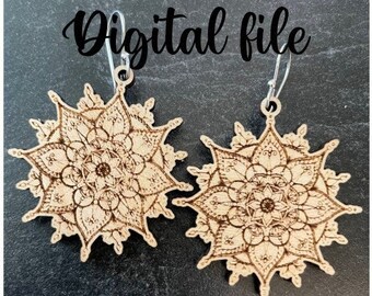 SVG geschnitten Datei Mandala Ohrringe 2 Paare gravieren digitalen Download Glowforge Lasercutter Drucker Druck geschnitten Boho Zeichnung Holz Schmuck paisley