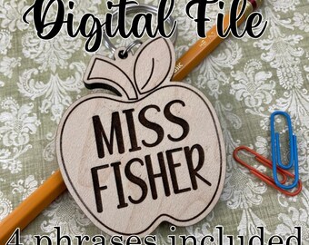 Teacher Apple Ornament or Keychains svg pdf dxf 4 phrase options glowforge laser cut file christmas school teacher appreciation classroom