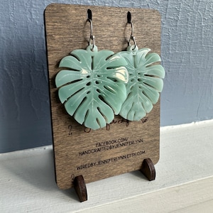 Monstera Leaf Earrings, laser cut acrylic, lightweight dangle earrings, boho chic fancy elegant leaf drop shower gift plant lover mom plants