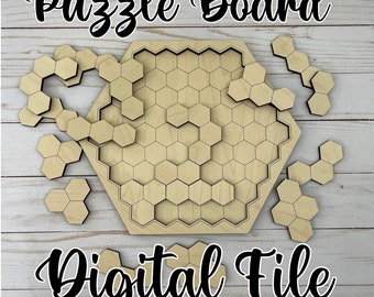HEXAGON PUZZLE BOARD - 2 Ebenen Puzzle - eine Denksportaufgabe - ein Bogen Material - Vektor glowforge laser cut Datei svg pdf dxf Bienen Bienenwabe