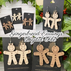 GINGERBREAD EARRINGS svg pdf laser cut file -christmas winter cookie dangle earrings digital download glowforge laser holiday festive vector