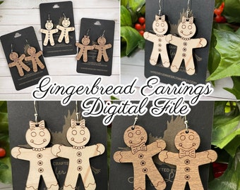 GINGERBREAD EARRINGS svg pdf laser cut file -christmas winter cookie dangle earrings digital download glowforge laser holiday festive vector