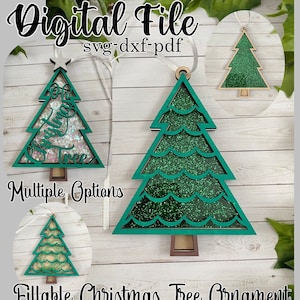 FILLABLE CHRISTMAS TREE ornament file svg dxf pdf file digital download glitter confetti filled shaker ornament holiday festive Glowforge