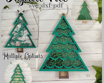 FILLABLE CHRISTMAS TREE ornament file svg dxf pdf file digital download glitter confetti filled shaker ornament holiday festive Glowforge