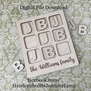 SVG cut file tic tac toe 2 sizes includes all letters full alphabet &quot;&&quot;symbol with/without space to personalize/engrave the bottom 6x7, 8x9