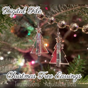 CHRISTMAS TREE EARRINGS svg pdf laser cut file - christmas winter dangle earrings digital download glowforge laser printer holiday festive