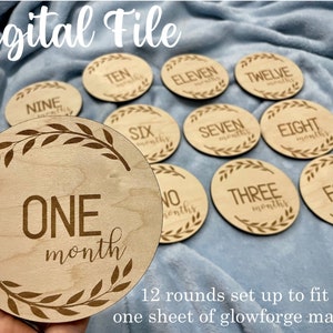 gesneden bestand BABY GROEI MIJLPALEN svg pdf dxf glowforge laser klaar bestand digitale download maandtellers pasgeboren fotoshoot baby shower cadeau