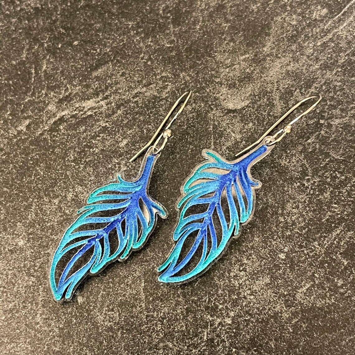 Laser Engraved and Hand Painted Feather Earrings. Lightweight Etsy