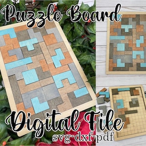 PUZZLE BOARD - 2 layer puzzle - brain teaser - one sheet of material -tetris vector game glowforge laser cut file svg pdf dxf bees honeycomb
