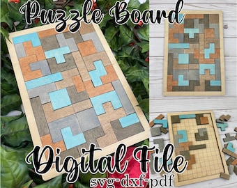 PUZZLE BOARD - 2 layer puzzle - brain teaser - one sheet of material -tetris vector game glowforge laser cut file svg pdf dxf bees honeycomb